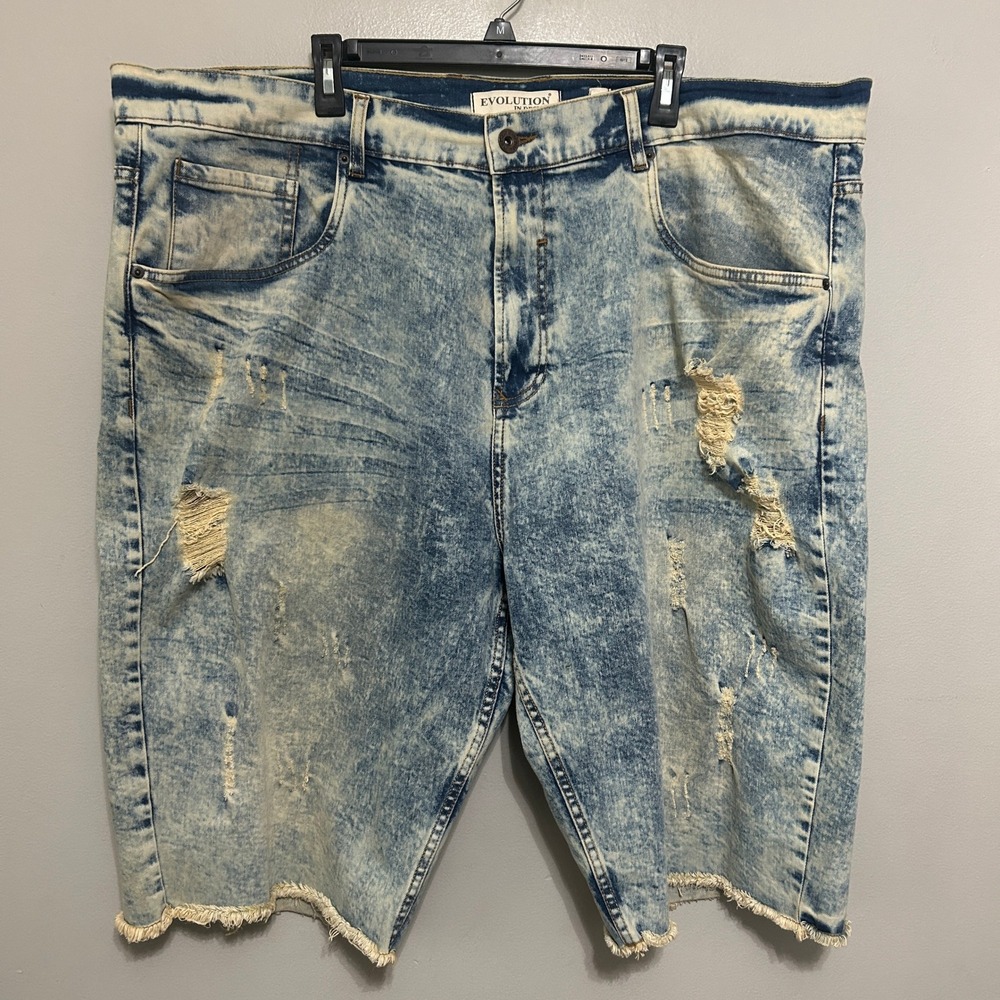 Evolution in Design Denim Shorts Mens 46 Blue Distressed Acid Wash 14" Inseam